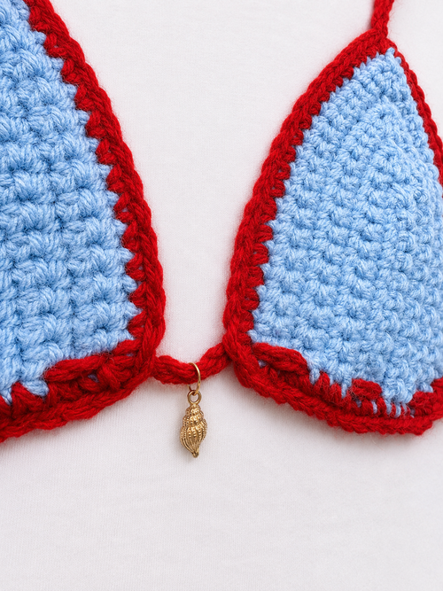 Crochet Bikini Shirt- Blue & Red