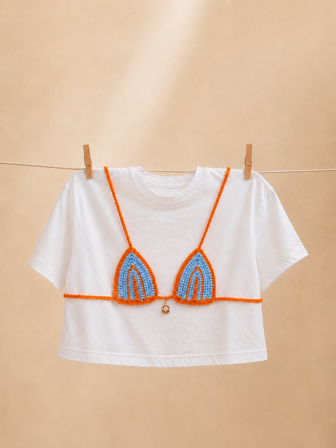 Crochet Bikini Shirt- Striped Blue & Orange