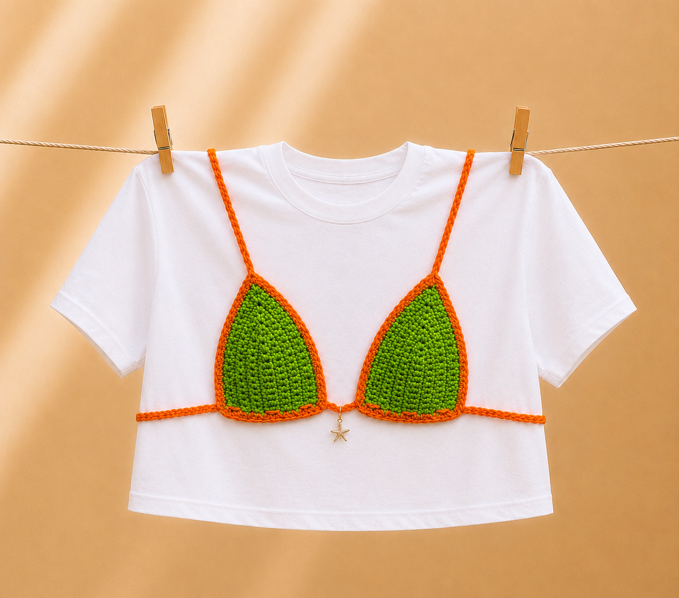 Crochet Bikini Shirt- Green & Orange