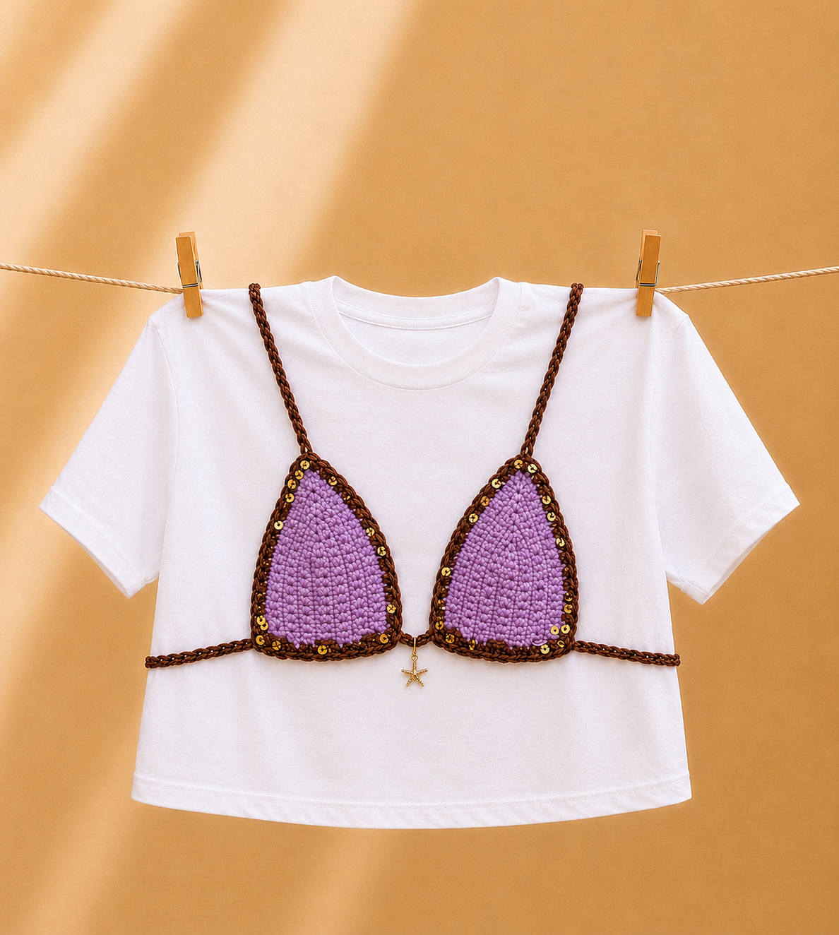 Crochet Bikini Shirt- Purple & Brown Sequin