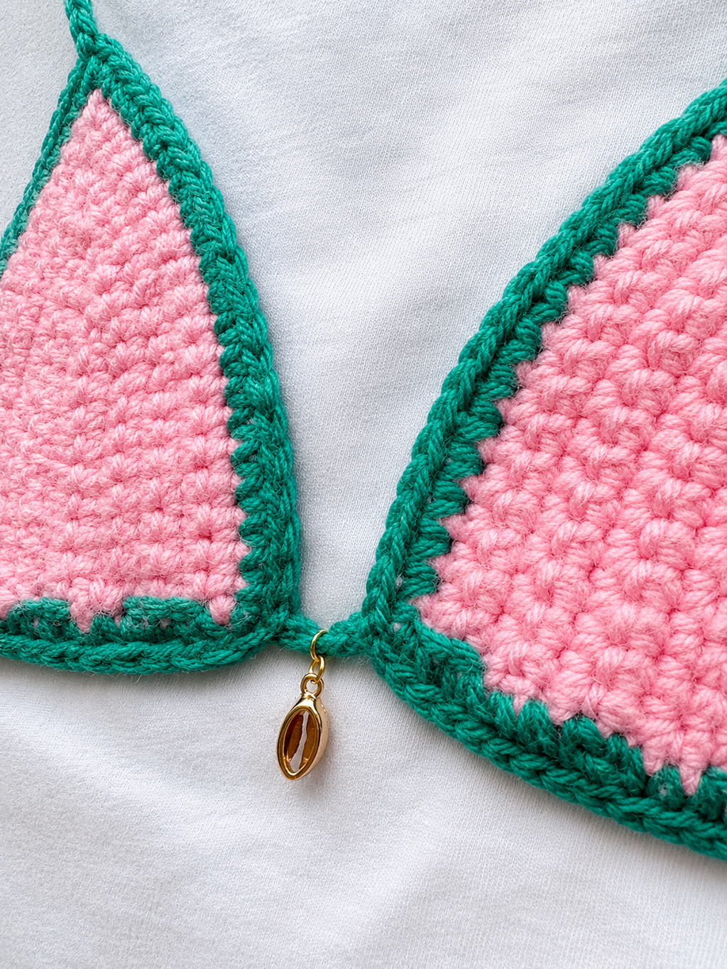 Crochet Bikini Shirt- Pink & Caribbean Green