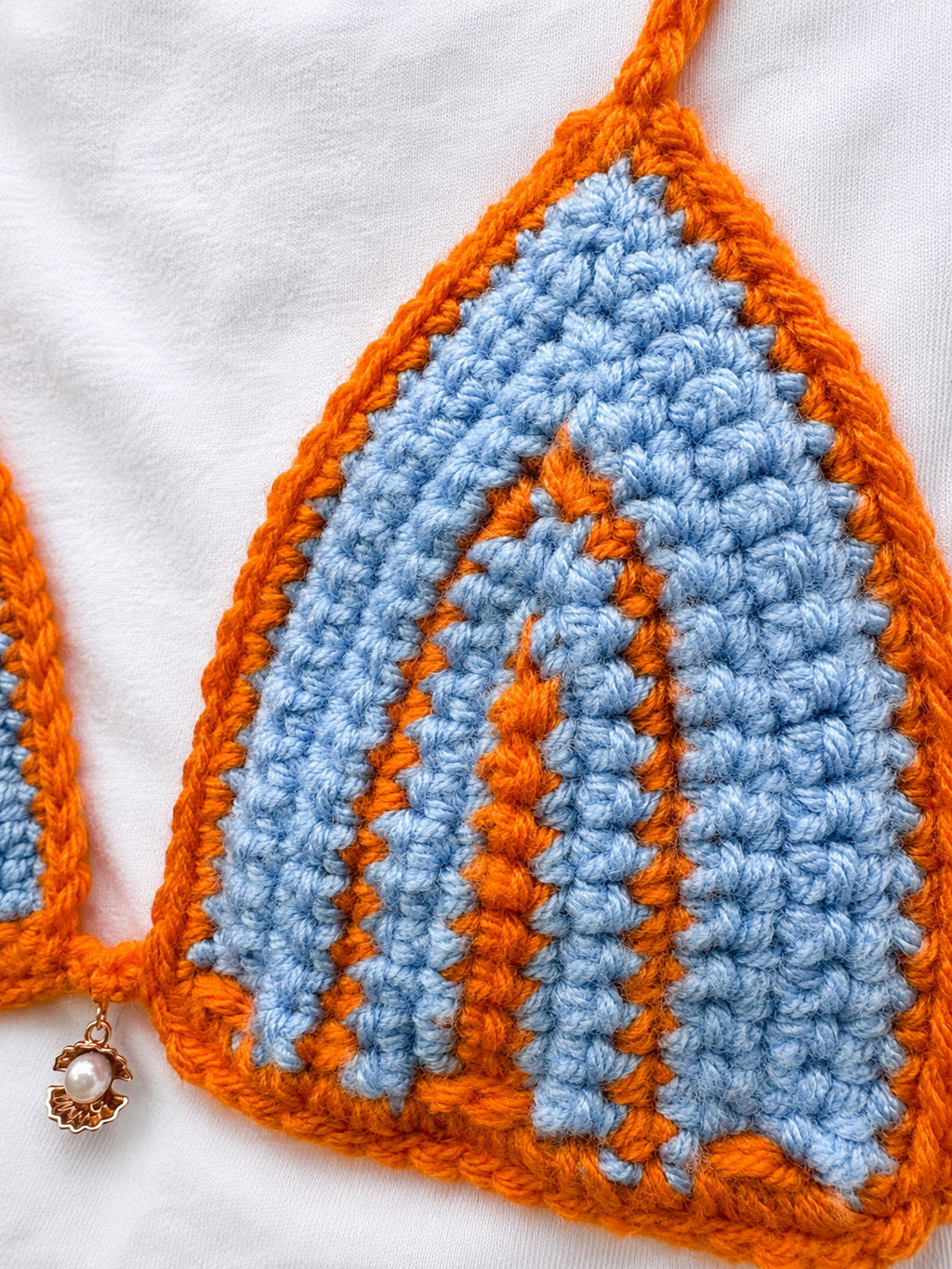 Crochet Bikini Shirt- Striped Blue & Orange