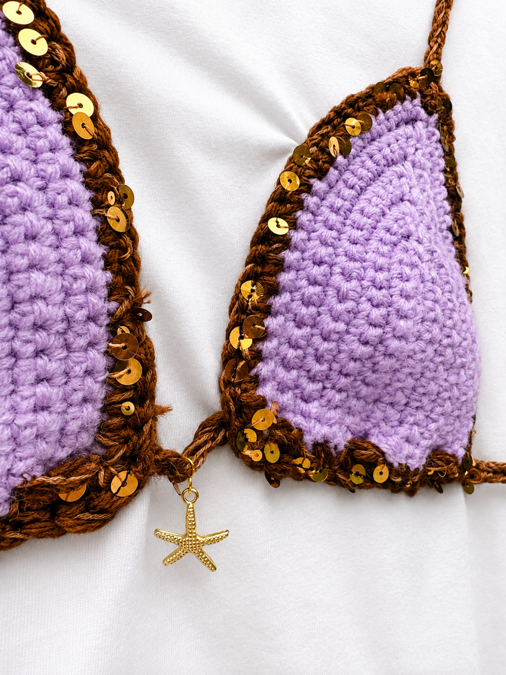 Crochet Bikini Shirt- Purple & Brown Sequin