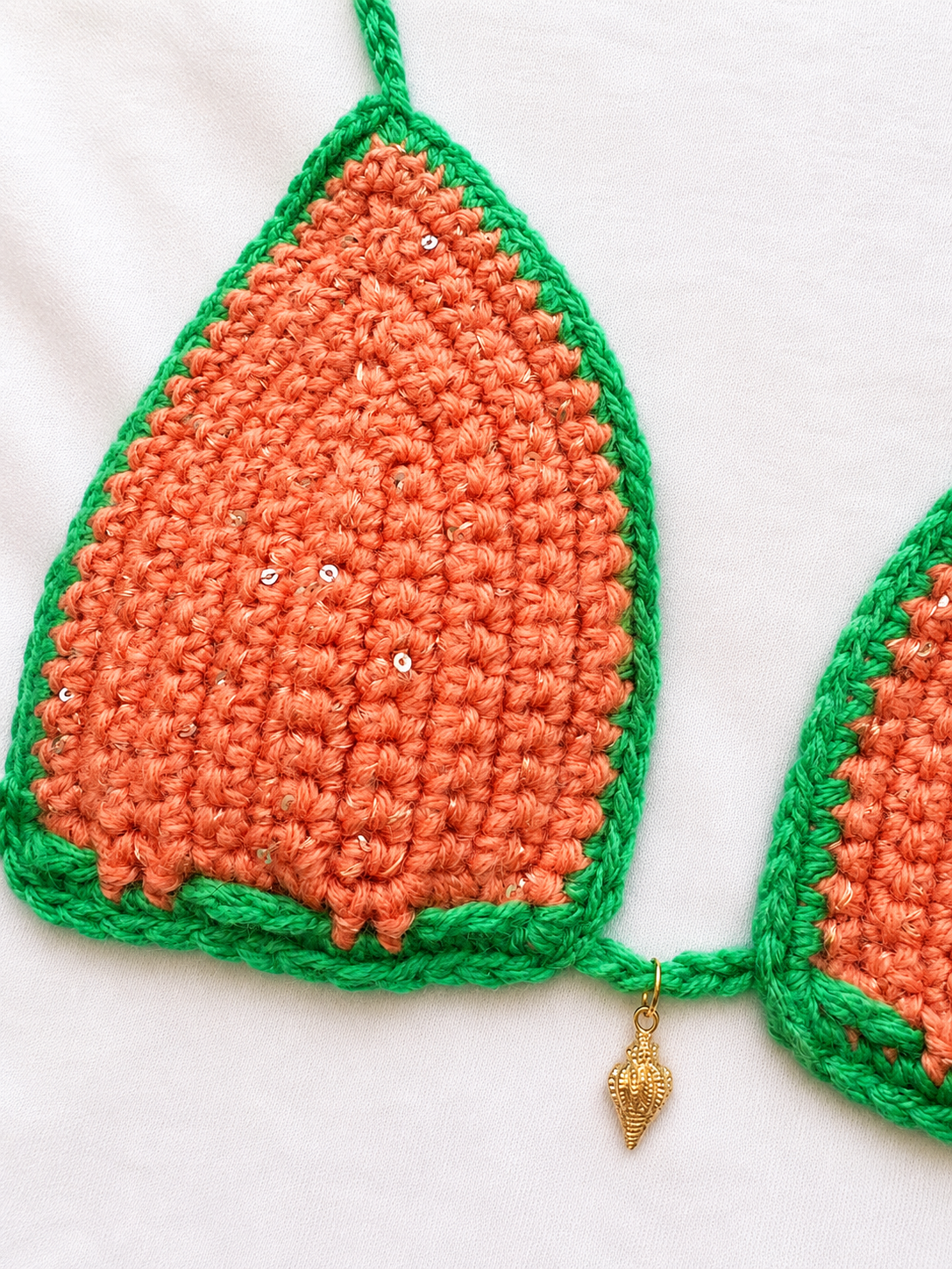 Crochet Bikini Shirt- Coral Sequin & Green