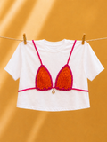 Crochet Bikini Shirt- Orange & Pink