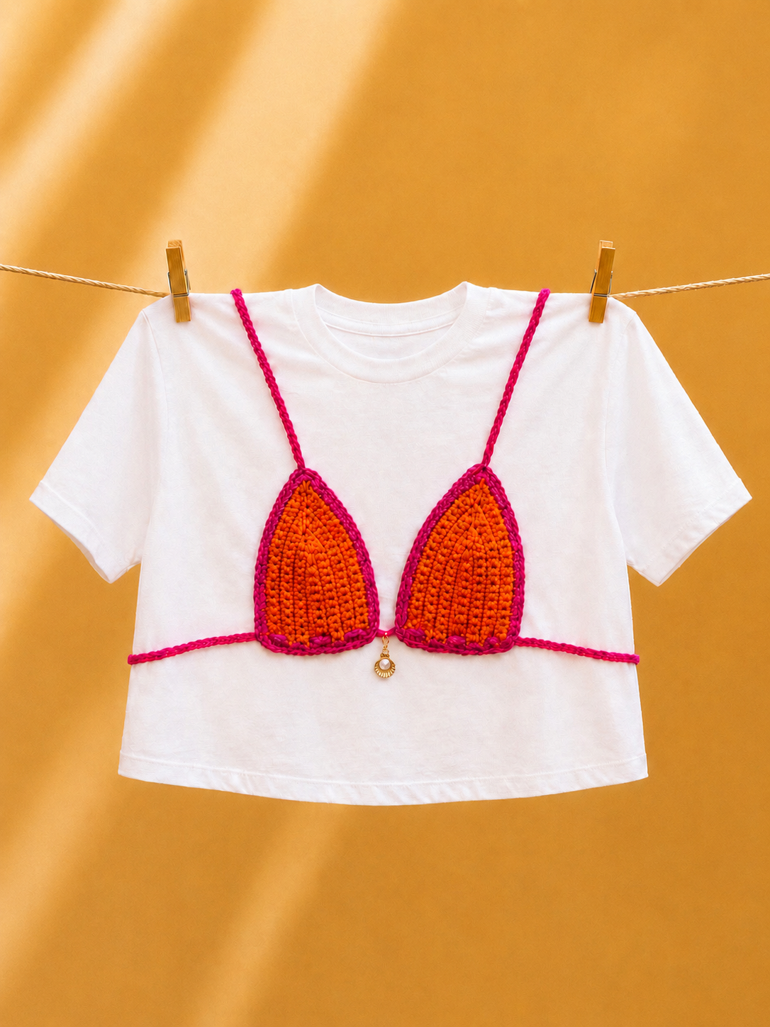 Crochet Bikini Shirt- Orange & Pink