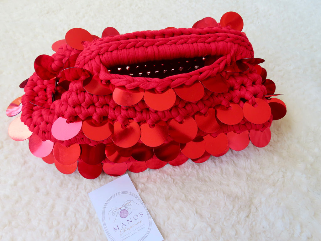 Crochet Red Sequin Clutch