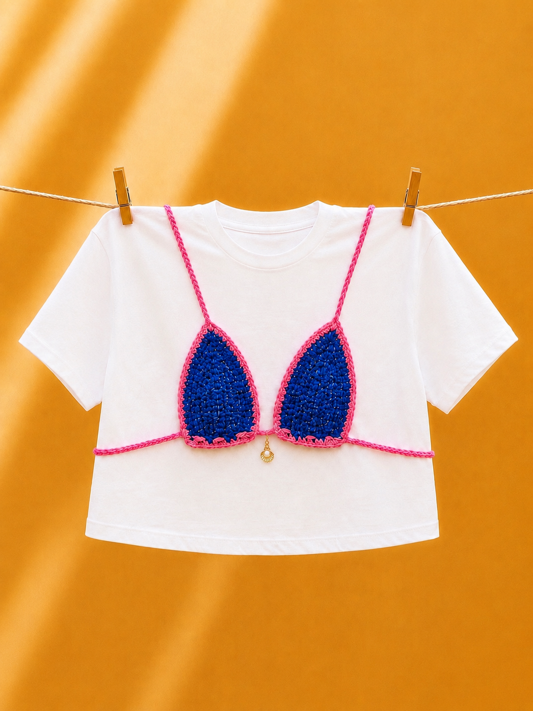 Crochet Bikini Shirt- Blue & Pink