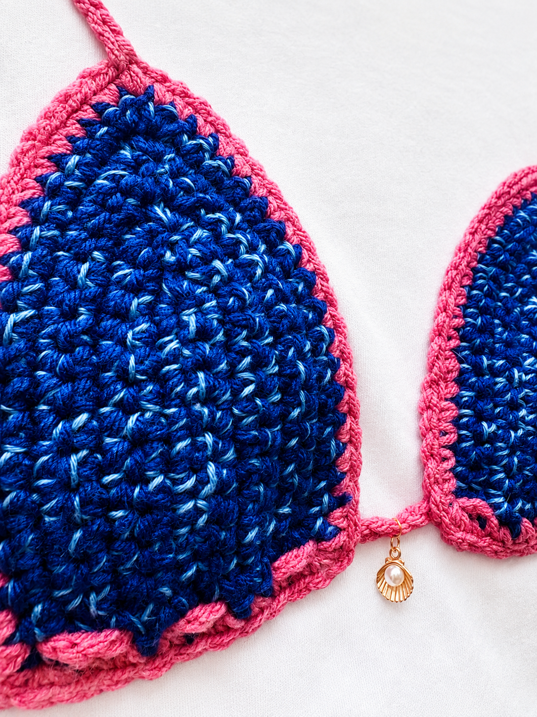 Crochet Bikini Shirt- Blue & Pink