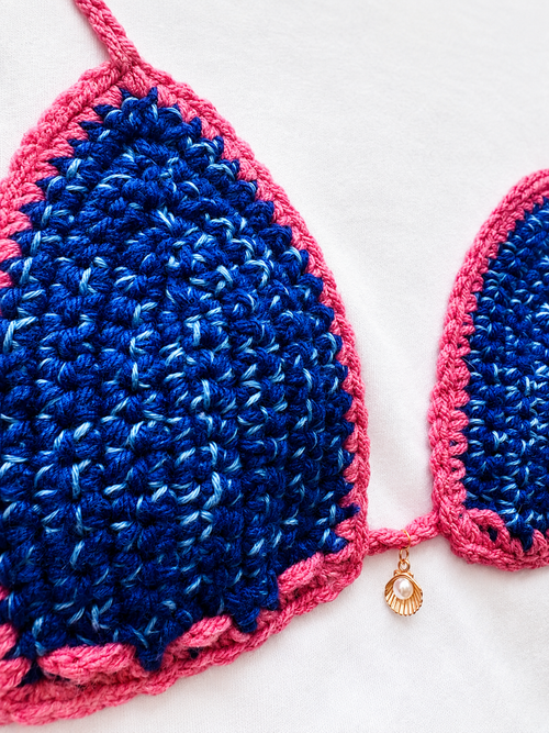Crochet Bikini Shirt- Blue & Pink
